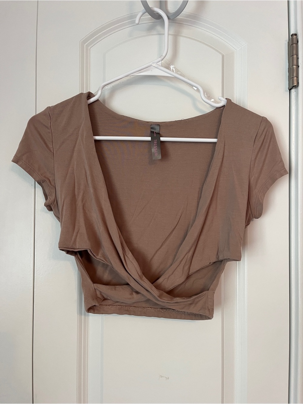 Stretch Wrap-Front Cropped Top in Taupe - Women's